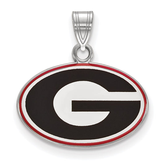 Sterling Silver Rhodium Plated Logoart University Of Georgia Letter G Small Enameled Pendant