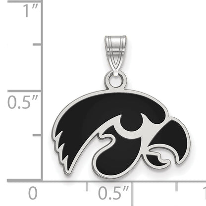 Sterling Silver Rhodium Plated Logoart University Of Iowa Hawk Small Enameled Pendant
