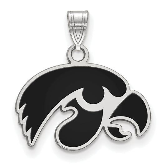 Sterling Silver Rhodium Plated Logoart University Of Iowa Hawk Small Enameled Pendant