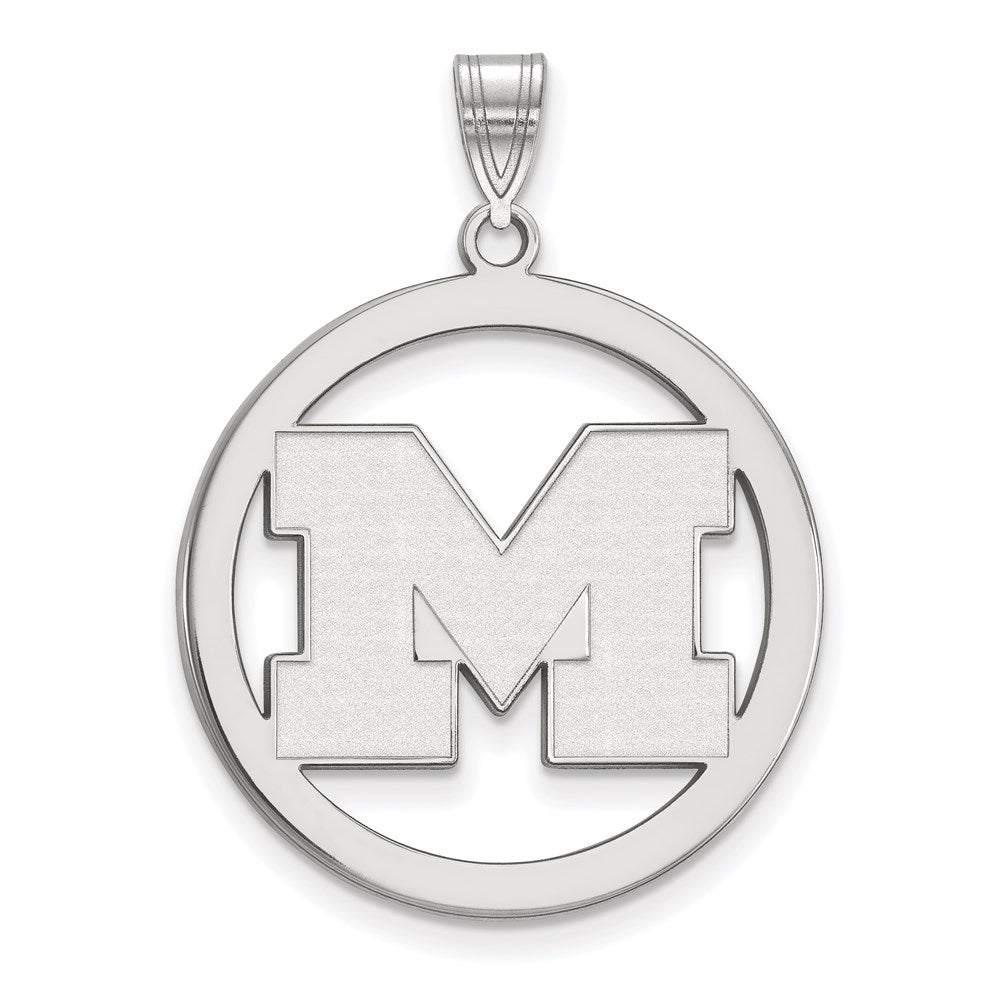 Sterling Silver Rhodium Plated Logoart University Of Michigan Letter M Extra Large Circle Pendant
