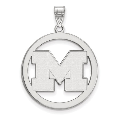 Sterling Silver Rhodium Plated Logoart University Of Michigan Letter M Extra Large Circle Pendant