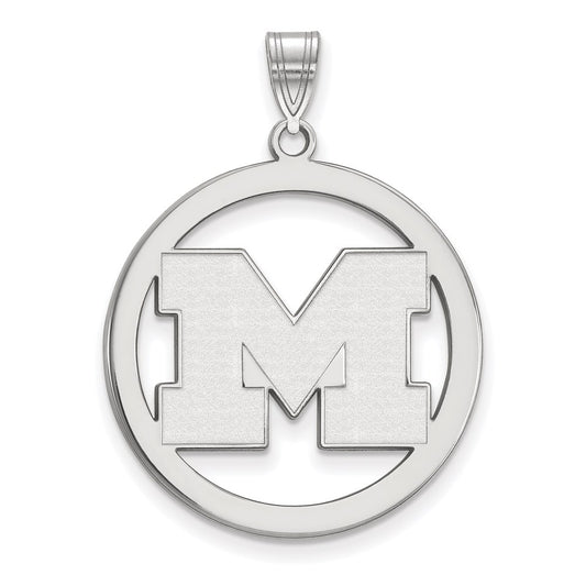 Sterling Silver Rhodium Plated Logoart University Of Michigan Letter M Extra Large Circle Pendant