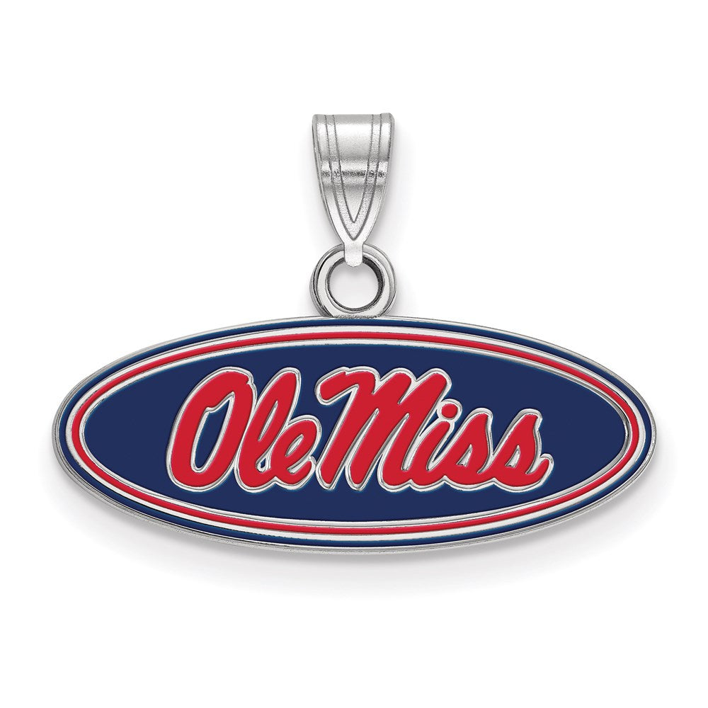 Sterling Silver Rhodium Plated Logoart University Of Mississippi Ole Miss Small Oval Enameled Pendant