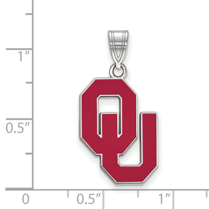 Sterling Silver Rhodium Plated Logoart University Of Oklahoma O U Large Enameled Pendant