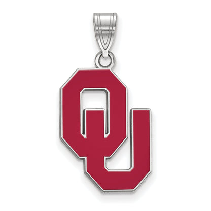 Sterling Silver Rhodium Plated Logoart University Of Oklahoma O U Large Enameled Pendant