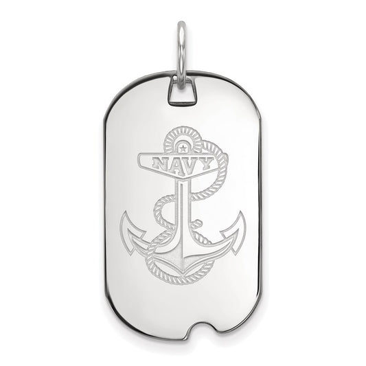Sterling Silver Rhodium Plated Logoart Us Naval Academy Anchor Small Dog Tag Pendant