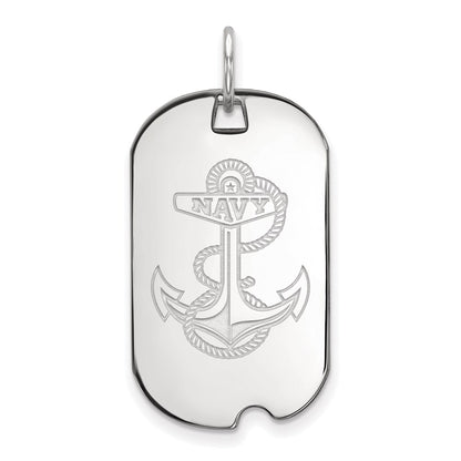 14K White Gold Logoart Us Naval Academy Anchor Small Dog Tag Pendant