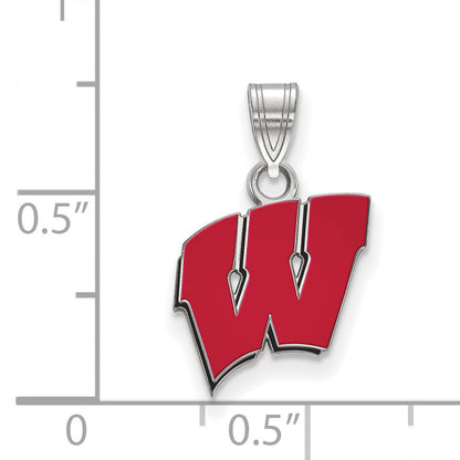 Sterling Silver Rhodium Plated Logoart University Of Wisconsin Letter W Small Enameled Pendant