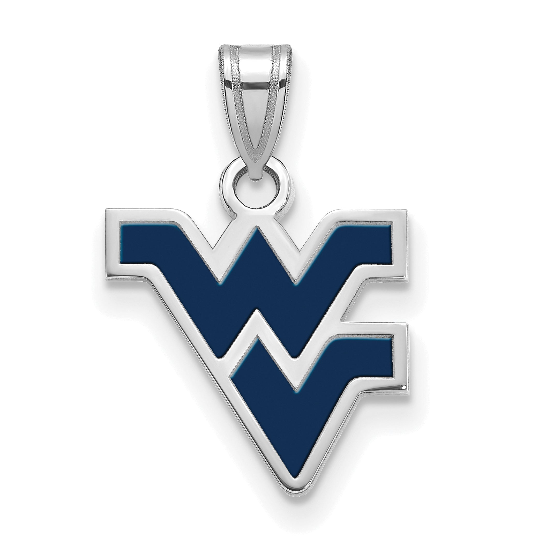 Sterling Silver Rhodium Plated Logoart West Virginia University W V Small Enameled Pendant