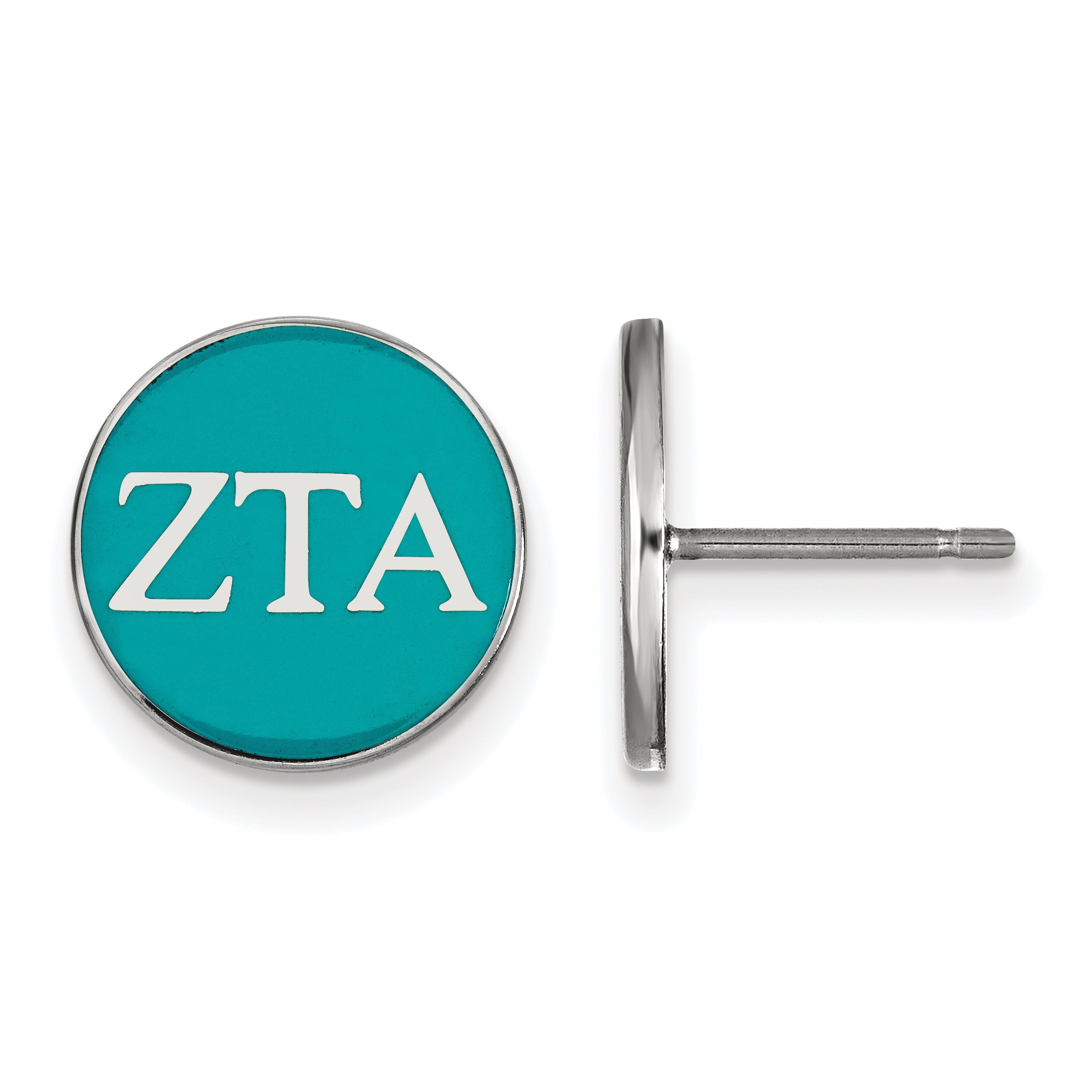 Sterling Silver Rhodium Plated Logoart Zeta Tau Alpha Sorority Greek Letters Color Enamel Post Earrings