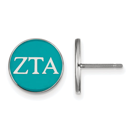 Sterling Silver Rhodium Plated Logoart Zeta Tau Alpha Sorority Greek Letters Color Enamel Post Earrings