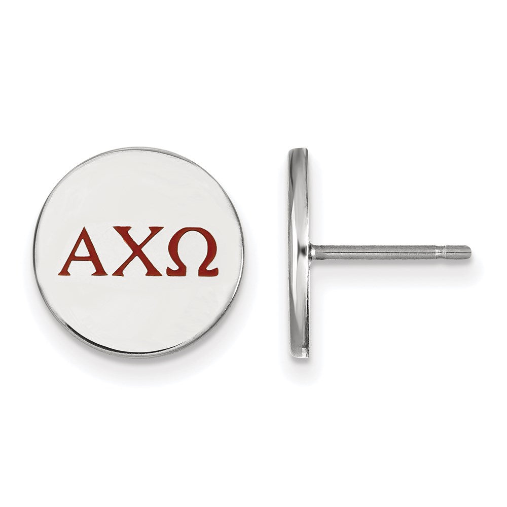 Sterling Silver Rhodium Plated Logoart Alpha Chi Omega Sorority Greek Letters Color Enamel Post Earrings