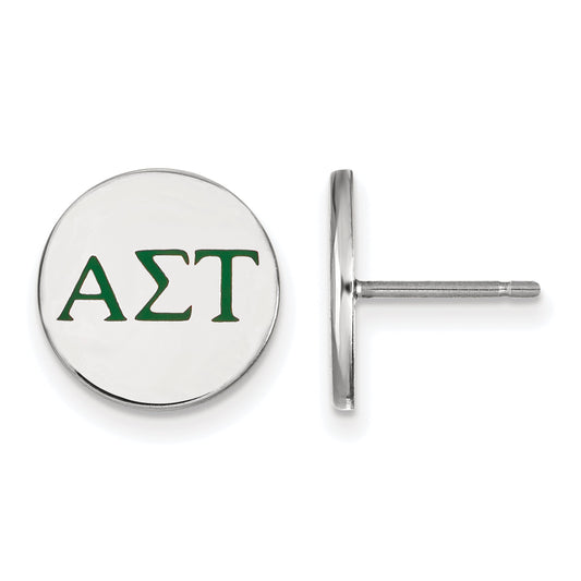 Sterling Silver Rhodium Plated Logoart Alpha Sigma Tau Sorority Greek Letters Color Enamel Post Earrings