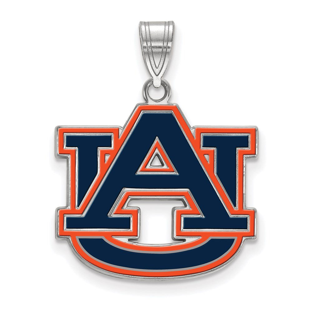 Sterling Silver Rhodium Plated Logoart Auburn University A U Large Enameled Pendant
