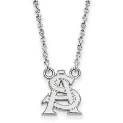 Sterling Silver Rhodium Plated Logoart Arizona State University A S Small Pendant 18 Inch Necklace