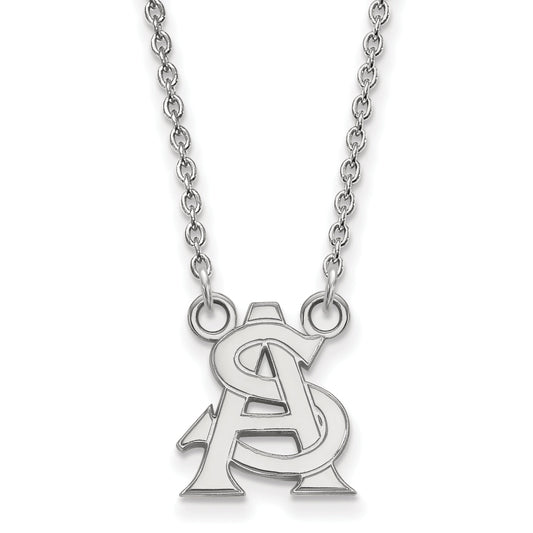 Sterling Silver Rhodium Plated Logoart Arizona State University A S Small Pendant 18 Inch Necklace