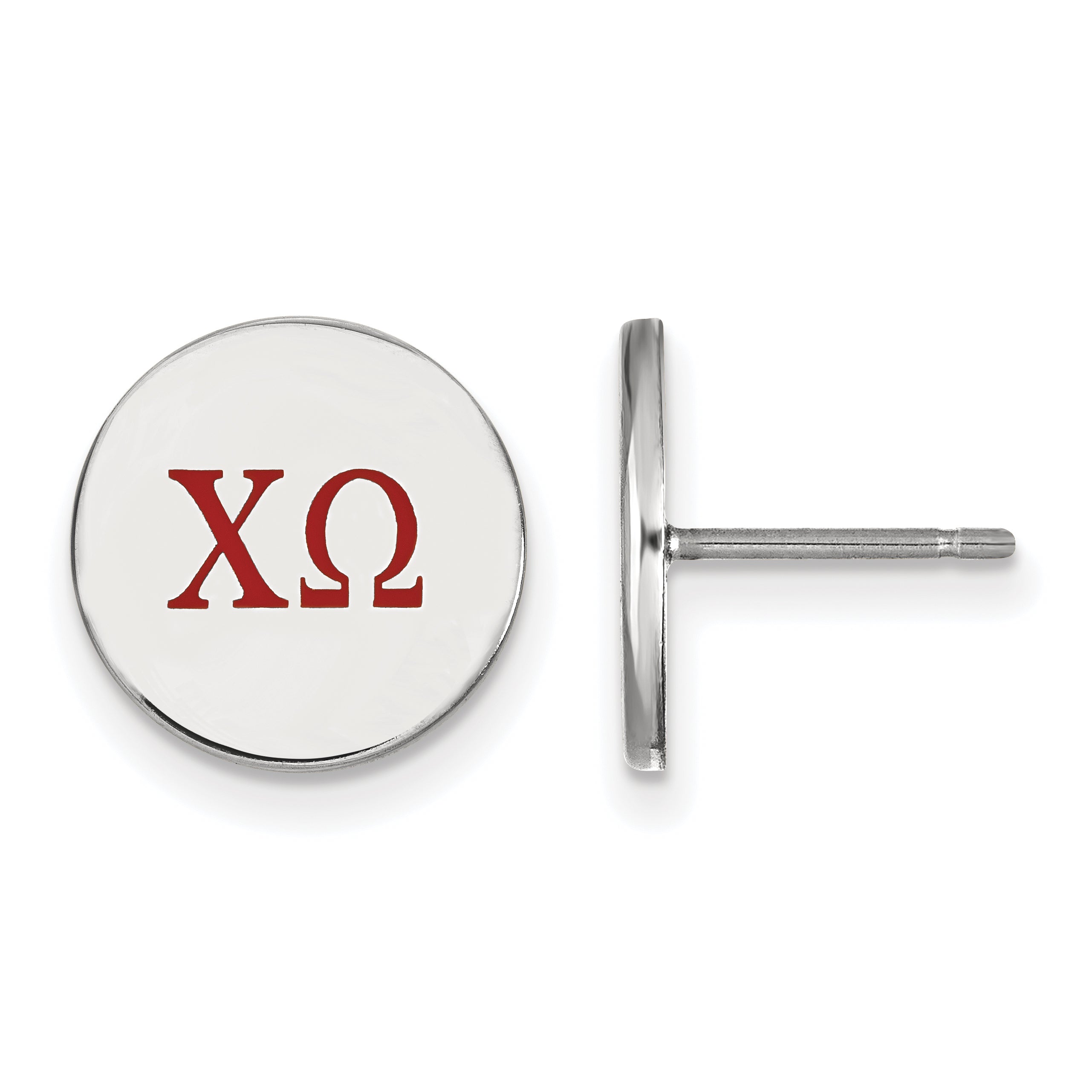 Sterling Silver Rhodium Plated Logoart Chi Omega Sorority Greek Letters Color Enamel Post Earrings