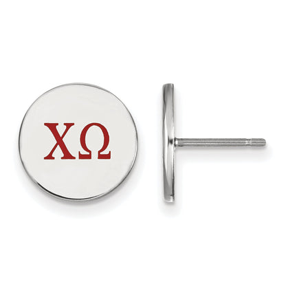 Sterling Silver Rhodium Plated Logoart Chi Omega Sorority Greek Letters Color Enamel Post Earrings