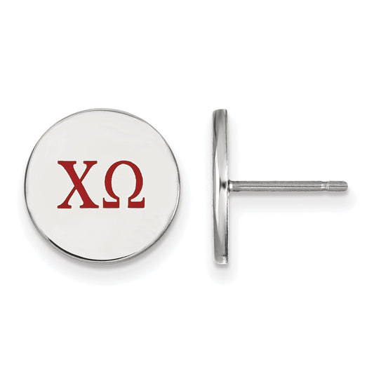 Sterling Silver Rhodium Plated Logoart Chi Omega Sorority Greek Letters Color Enamel Post Earrings