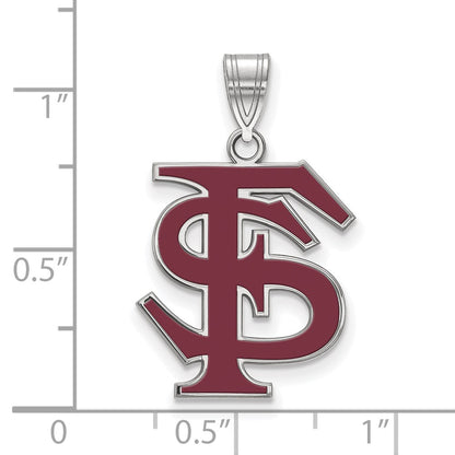 Sterling Silver Rhodium Plated Logoart Florida State University F S Large Enameled Pendant
