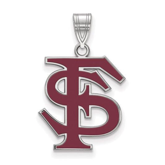 Sterling Silver Rhodium Plated Logoart Florida State University F S Large Enameled Pendant