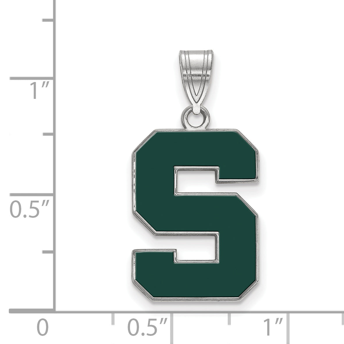 Sterling Silver Rhodium Plated Logoart Michigan State University Letter S Large Enameled Pendant