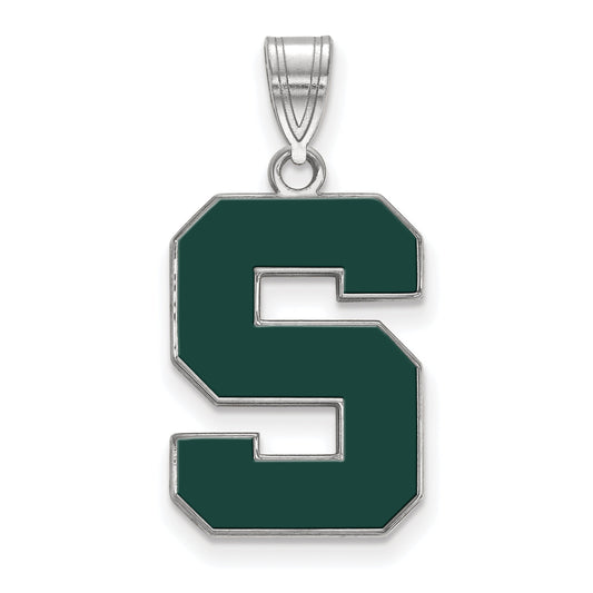 Sterling Silver Rhodium Plated Logoart Michigan State University Letter S Large Enameled Pendant