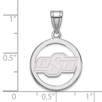 Sterling Silver Rhodium Plated Logoart Oklahoma State University O S U Small Circle Pendant