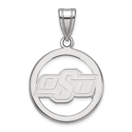 Sterling Silver Rhodium Plated Logoart Oklahoma State University O S U Small Circle Pendant