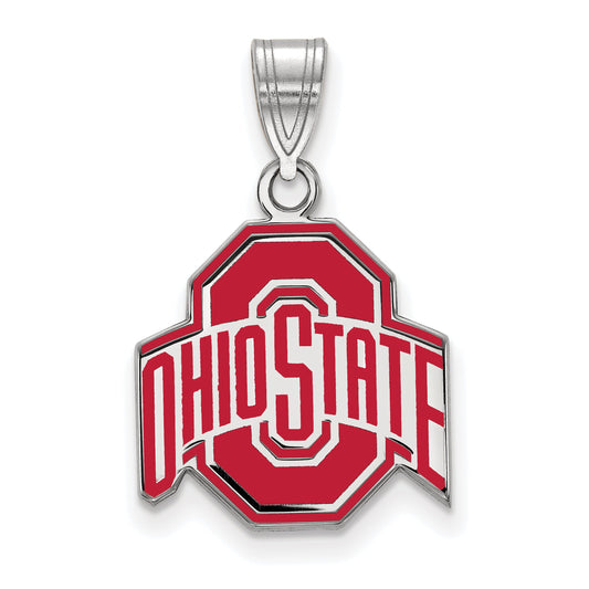 Sterling Silver Rhodium Plated Logoart The Ohio State University Medium Enameled Pendant
