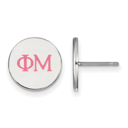 Sterling Silver Rhodium Plated Logoart Phi Mu Sorority Greek Letters Color Enamel Post Earrings
