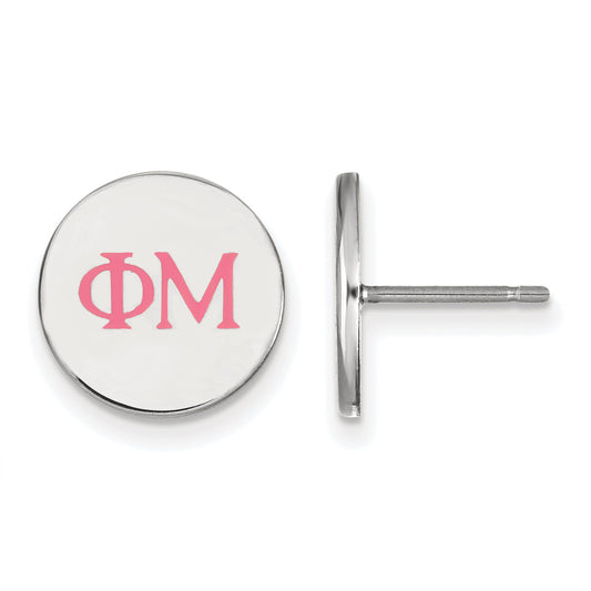 Sterling Silver Rhodium Plated Logoart Phi Mu Sorority Greek Letters Color Enamel Post Earrings