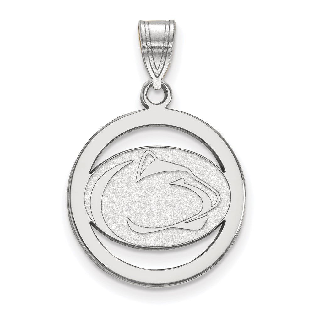 Sterling Silver Rhodium Plated Logoart Penn State University Lion Medium Circle Pendant