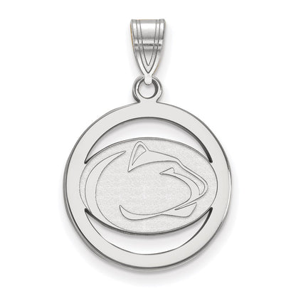 Sterling Silver Rhodium Plated Logoart Penn State University Lion Medium Circle Pendant