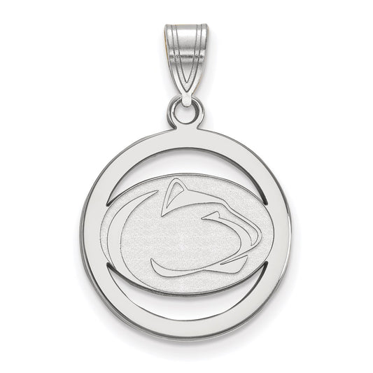 Sterling Silver Rhodium Plated Logoart Penn State University Lion Medium Circle Pendant