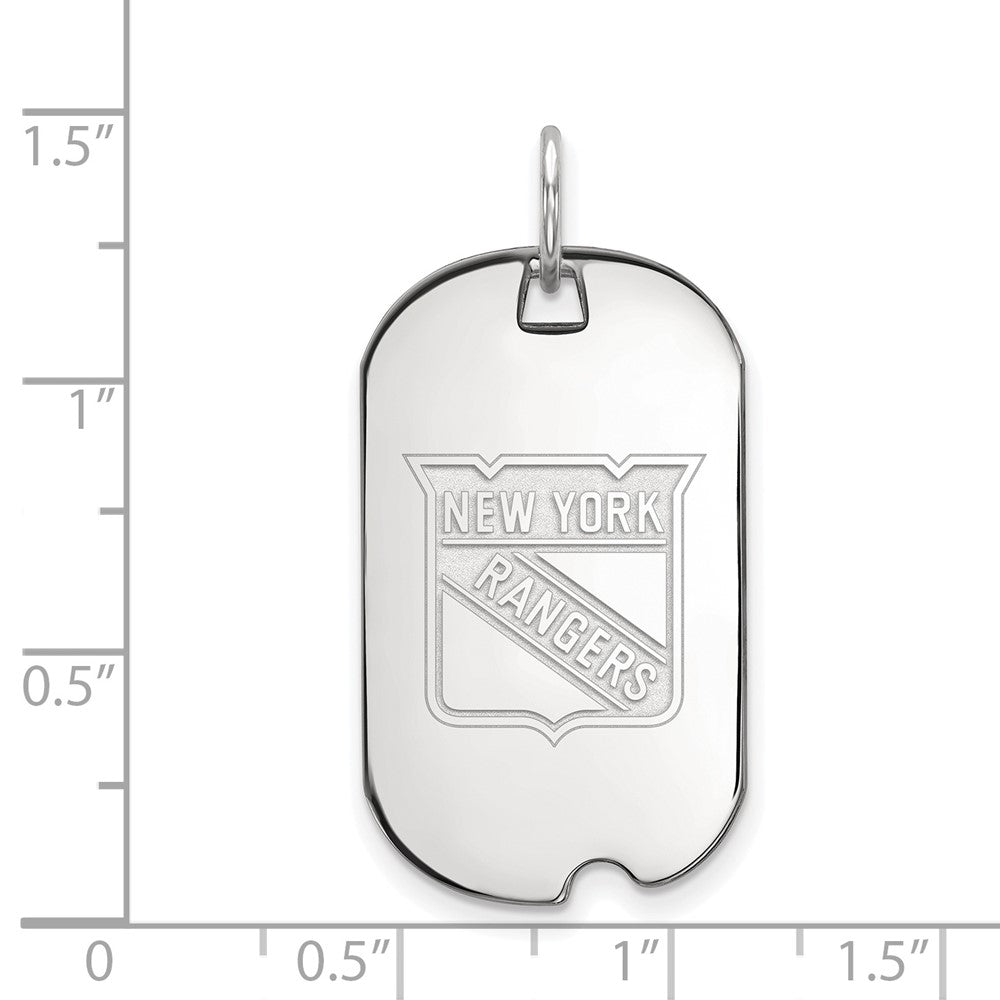 Sterling Silver Rhodium Plated Nhl Logoart New York Rangers Small Dog Tag Pendant