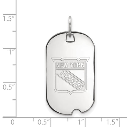 Sterling Silver Rhodium Plated Nhl Logoart New York Rangers Small Dog Tag Pendant