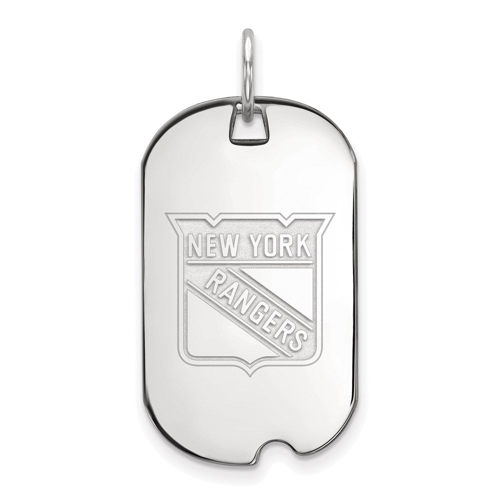 Sterling Silver Rhodium Plated Nhl Logoart New York Rangers Small Dog Tag Pendant