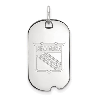 Sterling Silver Rhodium Plated Nhl Logoart New York Rangers Small Dog Tag Pendant