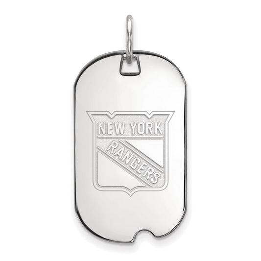 Sterling Silver Rhodium Plated Nhl Logoart New York Rangers Small Dog Tag Pendant