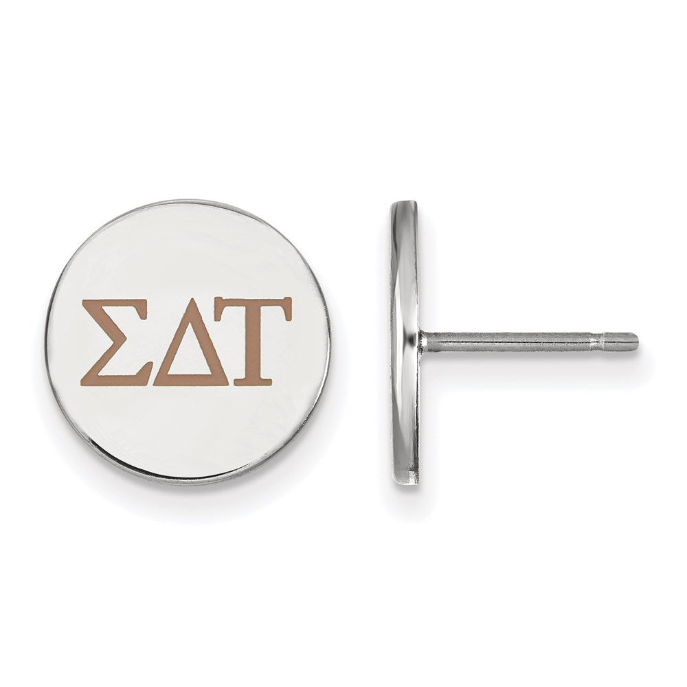 Sterling Silver Rhodium Plated Logoart Sigma Delta Tau Sorority Greek Letters Color Enamel Post Earrings