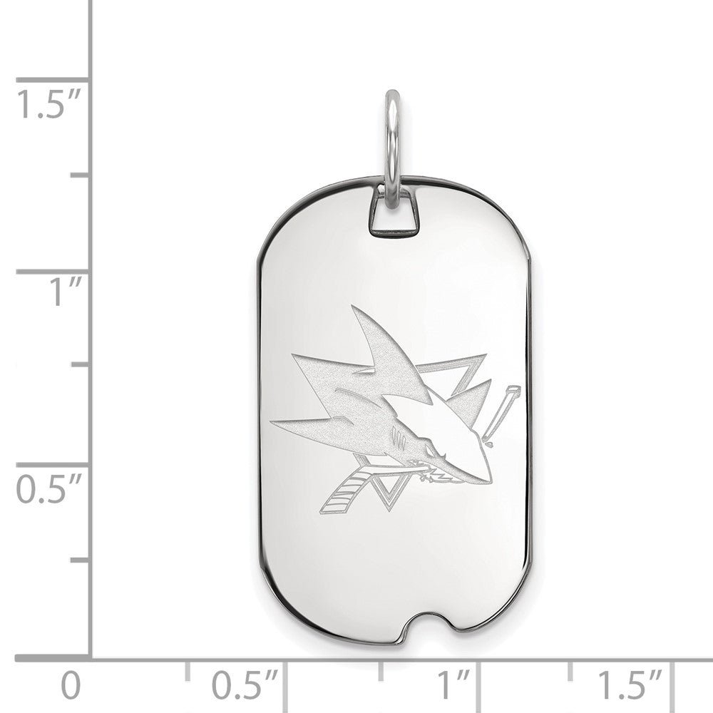 Sterling Silver Rhodium Plated Nhl Logoart San Jose Sharks Small Dog Tag Pendant