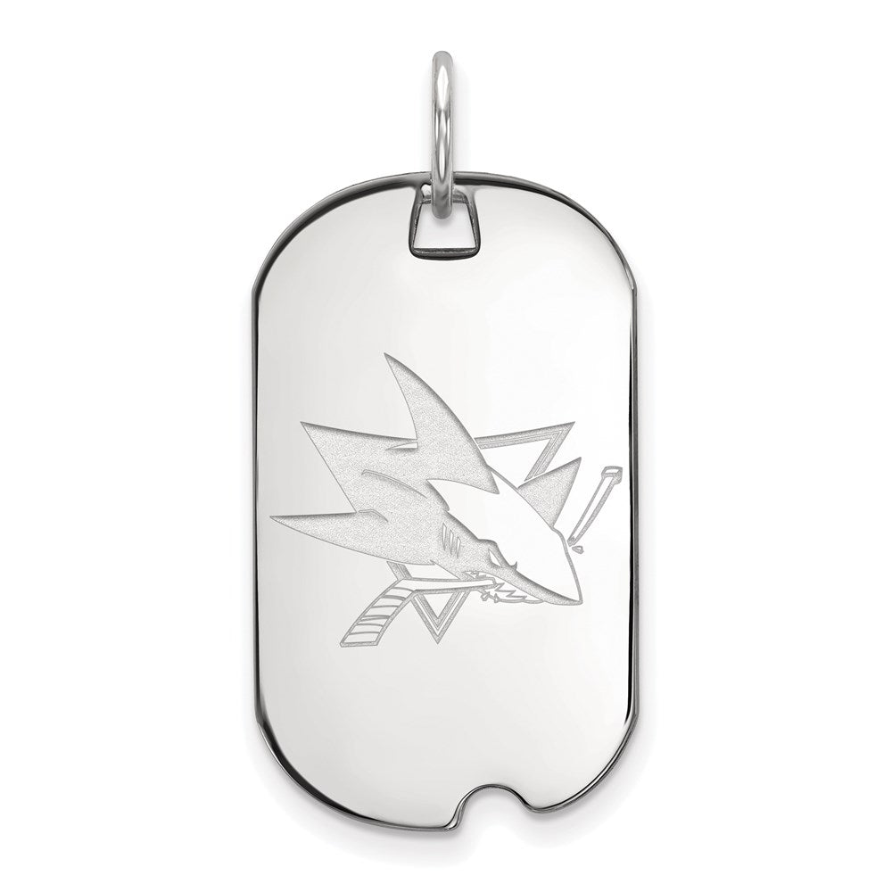 Sterling Silver Rhodium Plated Nhl Logoart San Jose Sharks Small Dog Tag Pendant