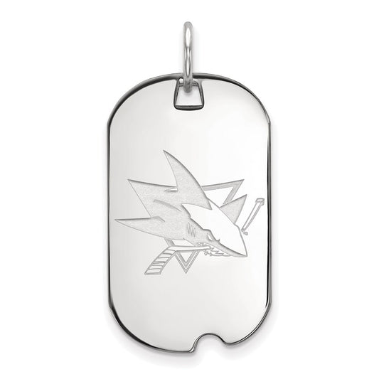 Sterling Silver Rhodium Plated Nhl Logoart San Jose Sharks Small Dog Tag Pendant