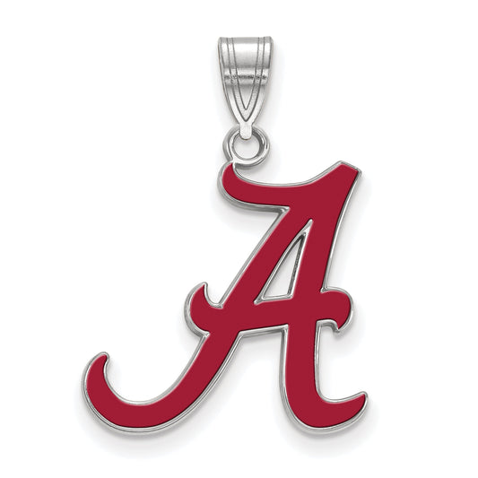 Sterling Silver Rhodium Plated Logoart University Of Alabama Letter A Large Enameled Pendant