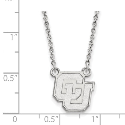 Sterling Silver Rhodium Plated Logoart University Of Colorado C U Small Pendant 18 Inch Necklace