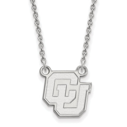 Sterling Silver Rhodium Plated Logoart University Of Colorado C U Small Pendant 18 Inch Necklace