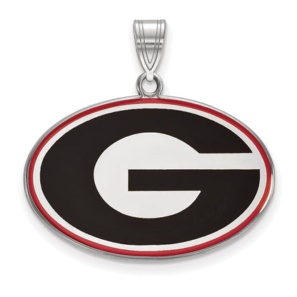 Sterling Silver Rhodium Plated Logoart University Of Georgia Letter G Large Enameled Pendant