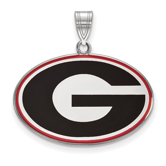 Sterling Silver Rhodium Plated Logoart University Of Georgia Letter G Large Enameled Pendant