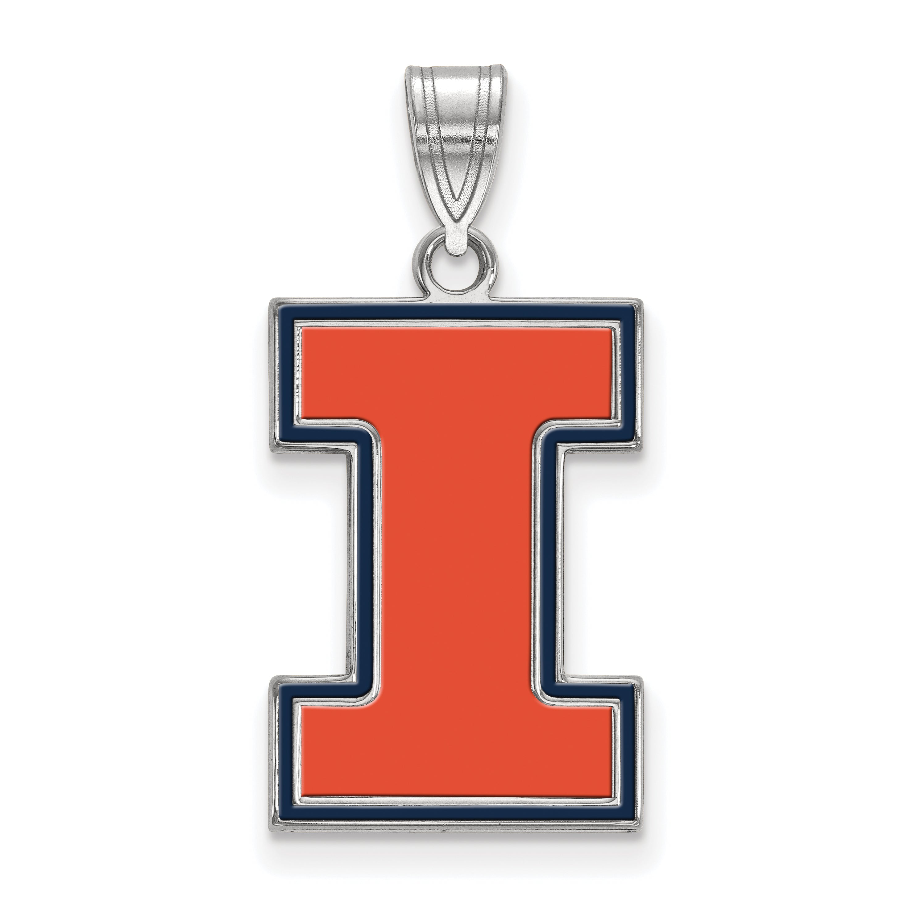 Sterling Silver Rhodium Plated Logoart University Of Illinois Letter I Large Enameled Pendant